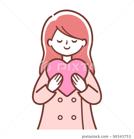 一個簡單的女人抱著一顆心的插圖 98343753