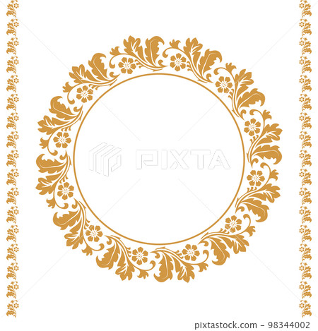 Decorative frame Elegant vector element for design in Eastern style, place for text. Floral golden and white border. Lace illustration for invitations and greeting cards. Decorative frame Elegant vector element for design in Eastern style, place for text. Floral golden and white border. Lace illustration for invitations and greeting cards. 98344002