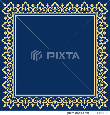 Decorative frame Elegant vector element for design in Eastern style, place for text. Floral golden and dark blue border. Lace illustration for invitations and greeting cards Decorative frame Elegant vector element for design in Eastern style, place for text. Floral golden and dark blue border. Lace illustration for invitations and greeting cards 98344005