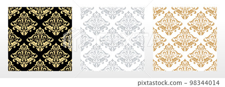 Wallpapers in the style of Baroque. Seamless vector backgrounds. Set of colored floral ornaments. Graphic patterns for fabric, wallpaper, packaging. Ornate Damask flower ornaments Wallpapers in the style of Baroque. Seamless vector backgrounds. Set of colored floral ornaments. Graphic patterns for fabric, wallpaper, packaging. Ornate Damask flower ornaments 98344014