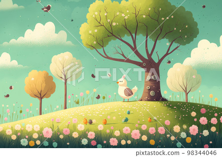 Cute imagination animal plant and flower with colorful color in spring season background. Use for Kid or baby book ,etc Cute imagination animal plant and flower with colorful color in spring season background. Use for Kid or baby book ,etc 98344046