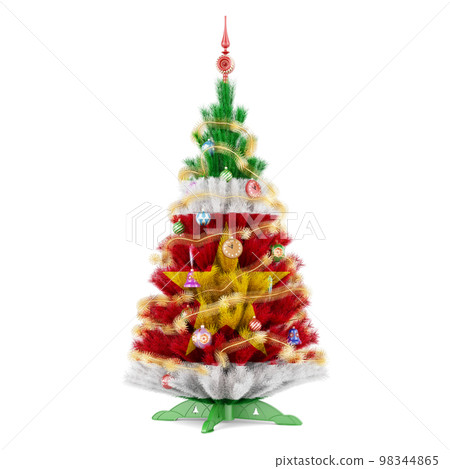 Surinamese flag painted on the Christmas tree, 3D rendering 98344865