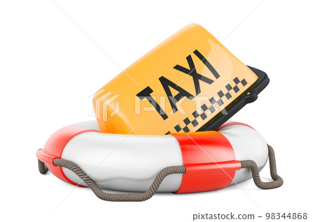 Taxi car signboard with lifebuoy, 3D rendering Taxi car signboard with lifebuoy, 3D rendering 98344868