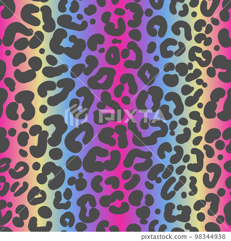 Rainbow leopard seamless pattern. Bright colored spotted background. Vector rainbow animal print. Rainbow leopard seamless pattern. Bright colored spotted background. Vector rainbow animal print. 98344938