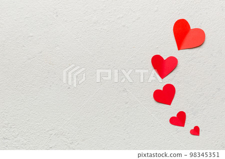 Valentine day background with red hearts, top view with copy space 98345351