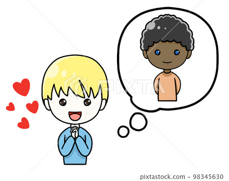 Illustration of a white boy thinking about his favorite black boy 98345630
