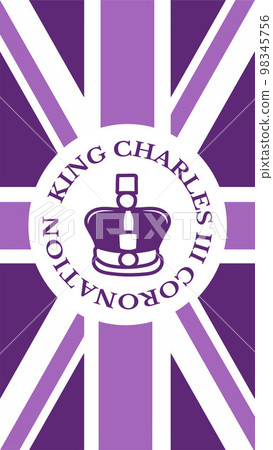 Poster for King Charles III Coronation with British flag vector illustration. Poster for King Charles III Coronation with British flag vector illustration. 98345756