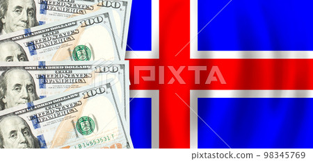 Dollars on flag of Iceland, Icelandic finance, subsidies, social support, GDP concept Dollars on flag of Iceland, Icelandic finance, subsidies, social support, GDP concept 98345769