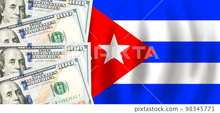 Dollars on flag of Cuba, Cuban finance, subsidies, social support, GDP concept 98345771