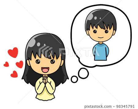 Illustration of a Japanese girl thinking about her favorite Japanese boy Illustration of a Japanese girl thinking about her favorite Japanese boy 98345791