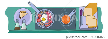 Cooking Food Full English Fried Breakfast Kitchen 98346072