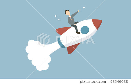 一名商人/學生在火箭上升起的插圖 98346088
