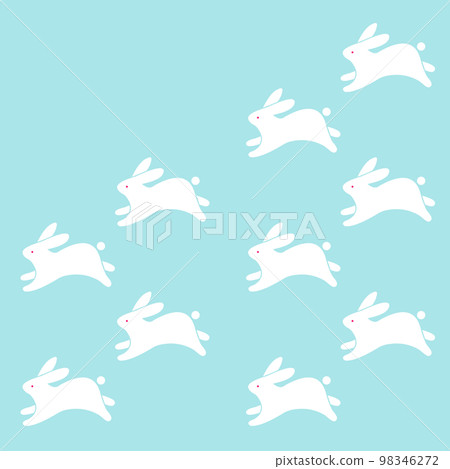 Flat design cute illustration with many white rabbits jumping Flat design cute illustration with many white rabbits jumping 98346272