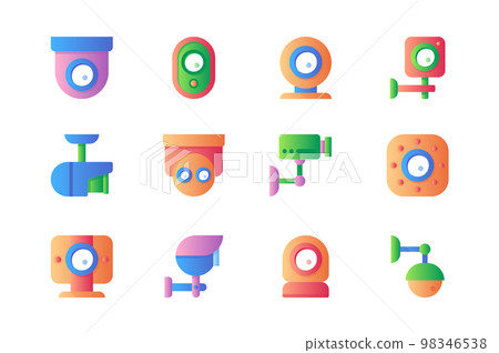 CCTV icons set in color flat design. Pack of surveillance security camera, control, privacy, private protection, video, police guard system and other. Vector pictograms for web sites and mobile app CCTV icons set in color flat design. Pack of surveillance security camera, control, privacy, private protection, video, police guard system and other. Vector pictograms for web sites and mobile app 98346538