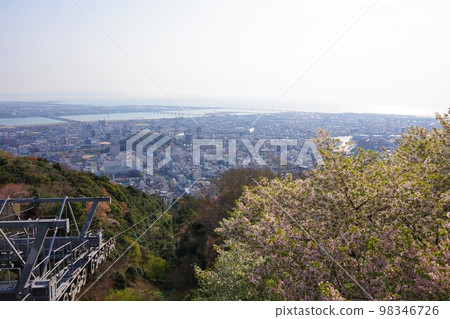 Tokushima City View of Tokushima city, Awajishima and Nushima from the peak of Mt. Bizan with cherry blossoms Tokushima City View of Tokushima city, Awajishima and Nushima from the peak of Mt. Bizan with cherry blossoms 98346726