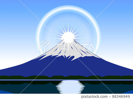 太陽照射富士山頂時形成的鑽石富士 98346949