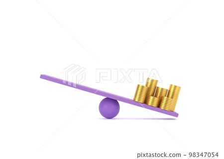 golden coin on unbalancing scale. business finance concept. golden coin on unbalancing scale. business finance concept. 98347054