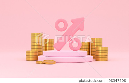 Increasing arrow and stack of money as financial saving rising concept, financial concept and business Increasing arrow and stack of money as financial saving rising concept, financial concept and business 98347308