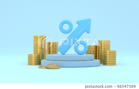 Increasing arrow and stack of money as financial saving rising concept, financial concept and business 98347309