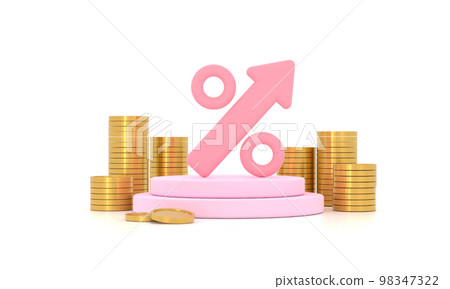 Increasing arrow and stack of money as financial saving rising concept, financial concept and business Increasing arrow and stack of money as financial saving rising concept, financial concept and business 98347322