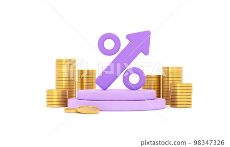 Increasing arrow and stack of money as financial saving rising concept, financial concept and business Increasing arrow and stack of money as financial saving rising concept, financial concept and business 98347326