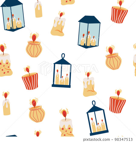 Christmas candle seamless pattern. Colored garland for interior decoration, holiday and New Year. Perfect for wallpaper, scrapbooking and prints. Vector illustration 98347513