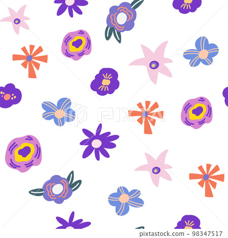 Flowers seamless pattern. Spring floral background. Creative blooming texture. Great for fabric, textile. Vector cartoon Illustration Flowers seamless pattern. Spring floral background. Creative blooming texture. Great for fabric, textile. Vector cartoon Illustration 98347517