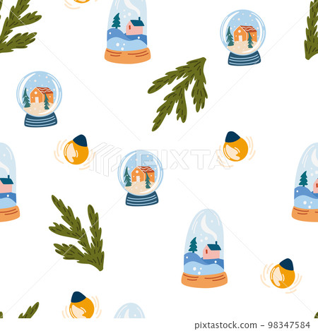 Christmas elements seamless pattern. Winter Background, kids wallpaper for fabric, textile, clothes, paper, fabric, scrapbooking, planner. New Years traditional holidays symbol. Vector illustration Christmas elements seamless pattern. Winter Background, kids wallpaper for fabric, textile, clothes, paper, fabric, scrapbooking, planner. New Years traditional holidays symbol. Vector illustration 98347584