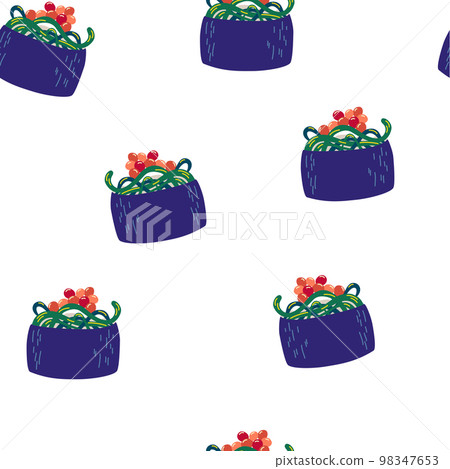 Sushi seamless pattern. Asian food background. Perfect for restaurant cafe and print menus. Vector hand draw cartoon illustration. 98347653