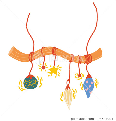Christmas garland with lanterns. Colored garland for interior decoration, holiday and New Year. Hand drawn vector illustration isolated on the white background. Christmas garland with lanterns. Colored garland for interior decoration, holiday and New Year. Hand drawn vector illustration isolated on the white background. 98347903