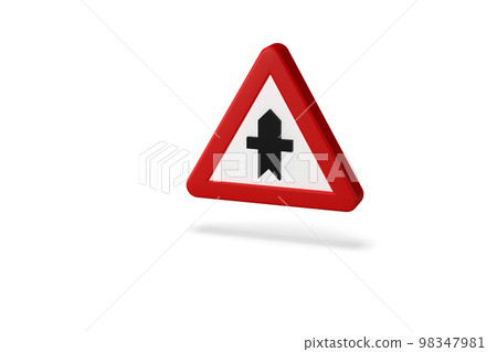 traffic sign, 3d render. Intersection with priority. highway code of traffic. 98347981