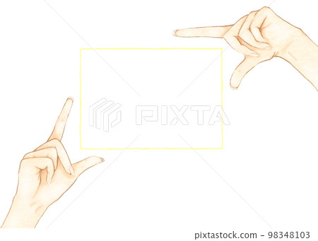 Illustration of hands surrounding a pop yellow square frame 98348103