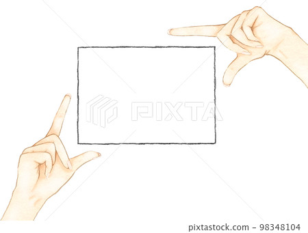Illustration of hands surrounding a square frame of black lines 98348104
