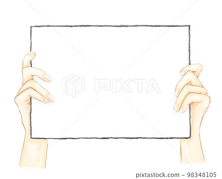Illustration of a hand holding a blank panel 98348105