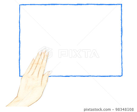 Illustration of a hand presenting with a white blank space Blue border 98348108