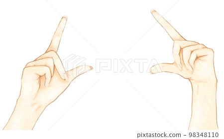 雙手食指和大拇指朝上的 L 形插圖 98348110