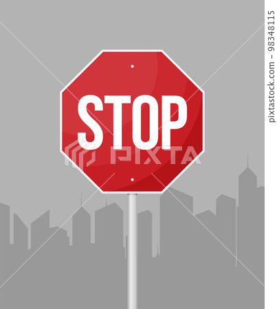 A vector stop sign on a pole in flat style A vector stop sign on a pole in flat style 98348115