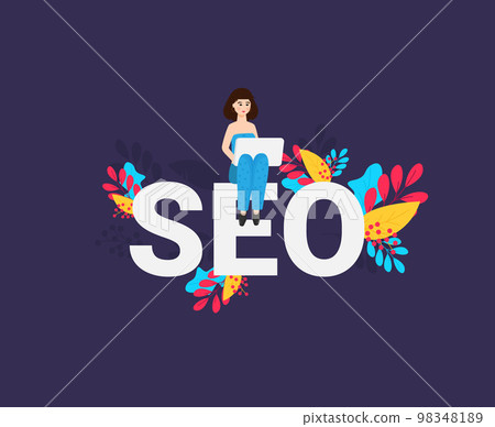 Flat design modern vector illustration concept of SEO word combined from elements and icons which symbolized a success internet searching optimization process. Concept with people, letters and icons. Flat design modern vector illustration concept of SEO word combined from elements and icons which symbolized a success internet searching optimization process. Concept with people, letters and icons. 98348189