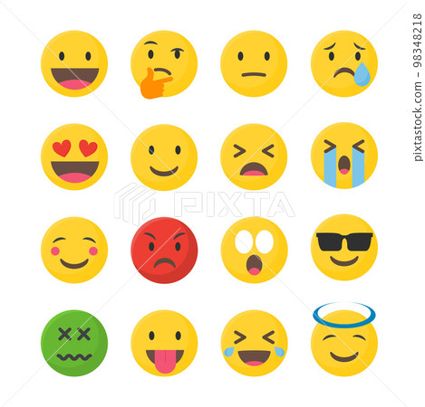 Smile emotions icons vector, simple flat round faces signs in different styles. 98348218