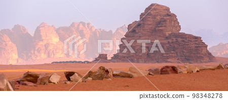 Wadi Rum Desert, Jordan mountain landscape banner Wadi Rum Desert, Jordan mountain landscape banner 98348278