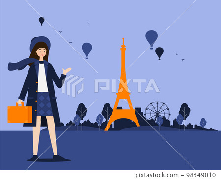 Young girl travel with baggage flat vector illustration 98349010
