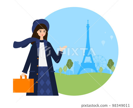 Young girl travel with baggage flat vector illustration 98349011
