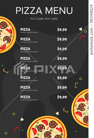 Flat style. Pizza card menu. Vector illustration. 98349024