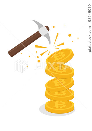 Bitcoin mining concept with pickaxe and coin flat vector Bitcoin mining concept with pickaxe and coin flat vector 98349050