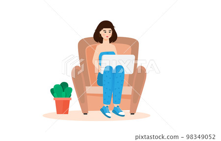 The woman is working on the development flat vector The woman is working on the development flat vector 98349052