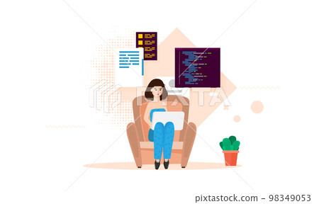 The woman is working on the development flat vector The woman is working on the development flat vector 98349053