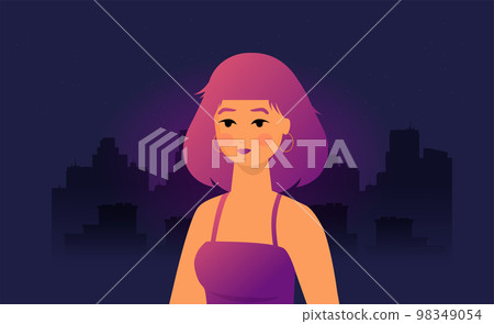 Flat Summer Holiday and Summer Camp poster with young girl 98349054