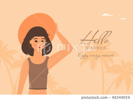 Summer holidays vector illustration with girl,flat design beach 98349059