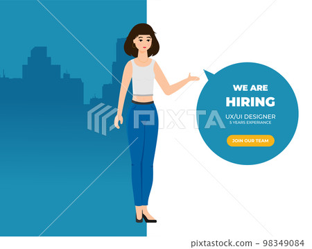 Girl. Business hiring and recruiting concept. Flat vector illustration. Girl. Business hiring and recruiting concept. Flat vector illustration. 98349084