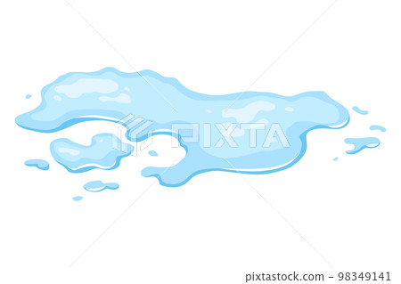 Water spill puddle. Blue liquid shape in flat cartoon style. Clean fluid drop design element isolted on white background 98349141